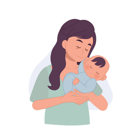 Mom Holding Baby In Arms Illustration