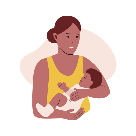 Mom Holding Baby In Arms  Illustration