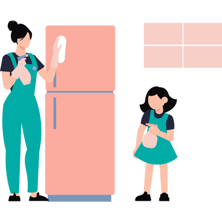 Mom is cleaning the fridge  Illustration