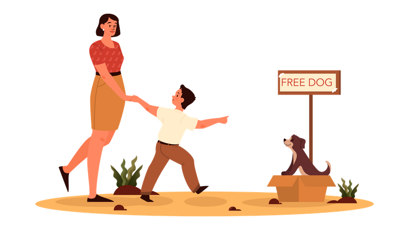 Mom let her son adopt the dog  Illustration