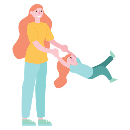 Mom playing with daughter Illustration