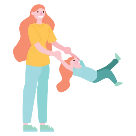 Mom playing with daughter Illustration