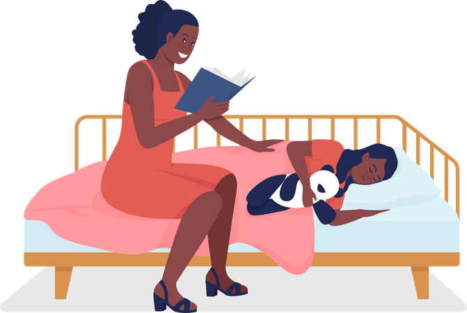 Mom reading night story for daughter  Illustration