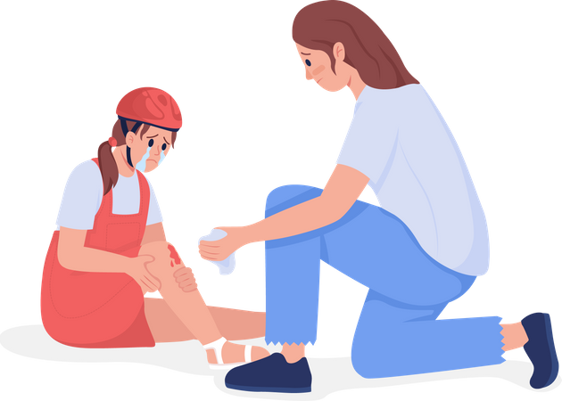 Mom treating injury of kid  Illustration