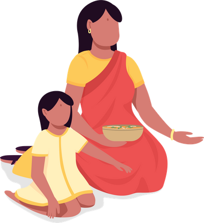 Mom with daughter in saree Illustration