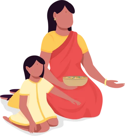 Mom with daughter in saree Illustration