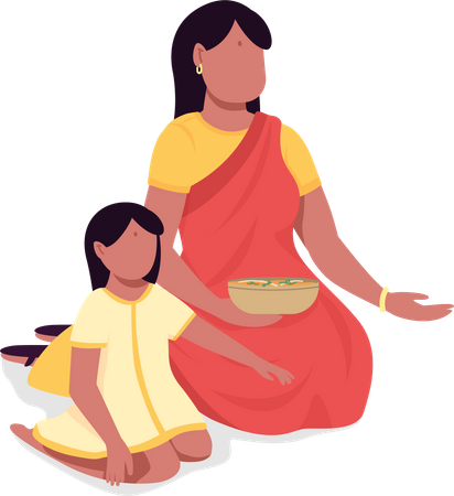 Mom with daughter in saree  イラスト