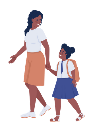 Mom with female first grader in school uniform  イラスト