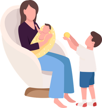 Mom with kids at home Illustration