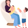 mom with kids at home illustration free download