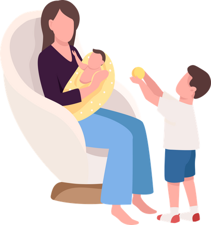 Mom with kids at home  Illustration