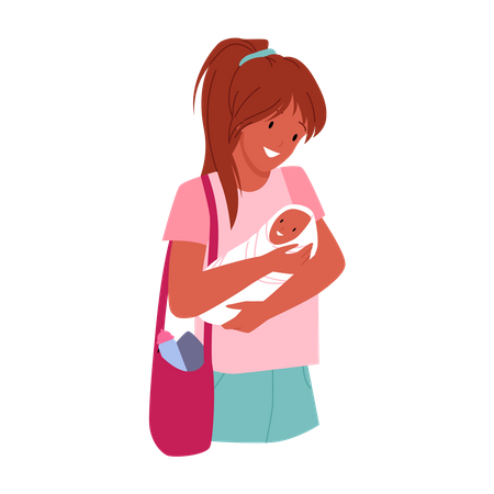 Mom with new born baby  イラスト