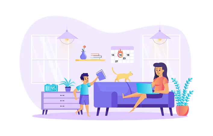 Mom working remotely  Illustration