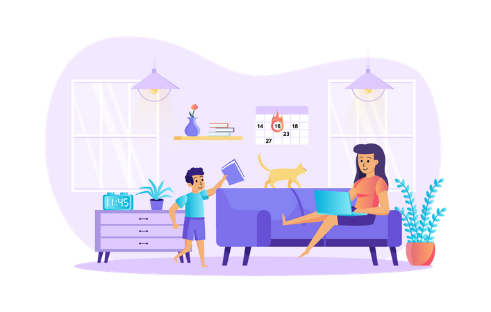 Mom working remotely  Illustration