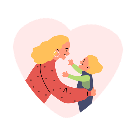 Momento de amor entre mãe e filho  Ilustração