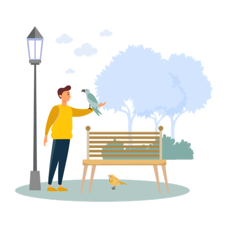 Momentos de paz con pájaro  Ilustración