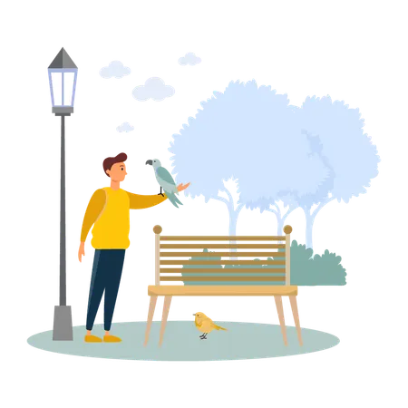 Momentos de paz con pájaro  Ilustración