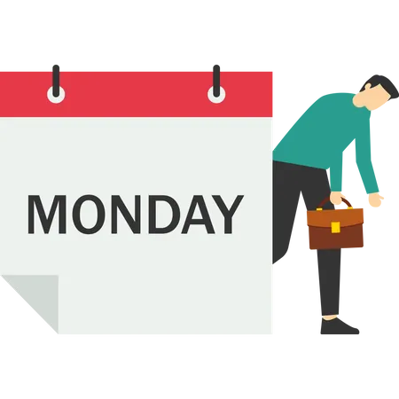 Monday Sad Tired And Scared Of Routine Office Work Tired And Sleepy Businessman Going To Work With Calendar Showing Monday Depressed Or Sad Sleepy And Frustrated Worker On Monday Morning Illustration