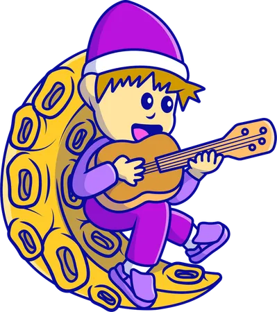 Mondjunge spielt Gitarre  Illustration