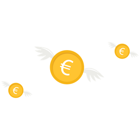 La moneda de euro vuela en el cielo  Ilustración