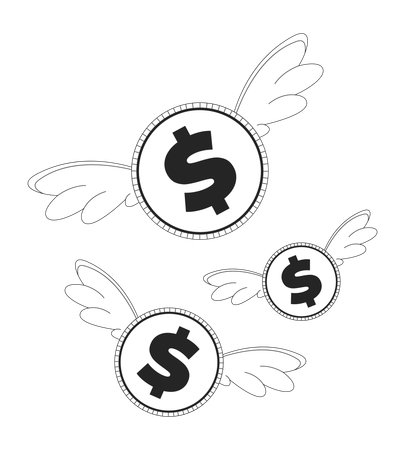 Monedas de dólar voladoras con alas  Ilustración