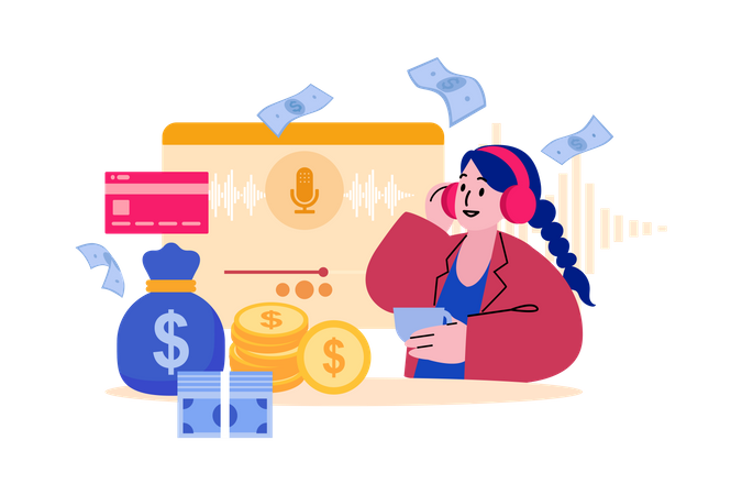 Monetização de podcast  Ilustração