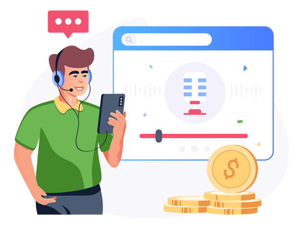 Monetização de podcast  Ilustração