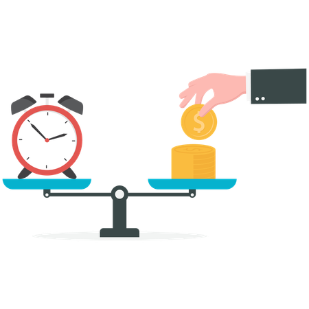 Money and time balance on scale  Illustration