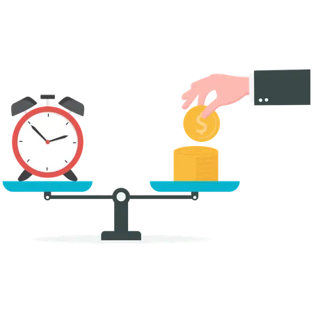 Money and time balance on scale  Illustration