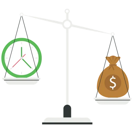 Money and Time balance on the scale  Illustration