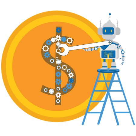 Money At Work with Robot  Illustration