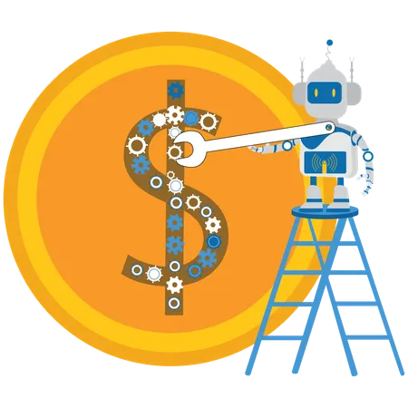 Money At Work with Robot  Illustration