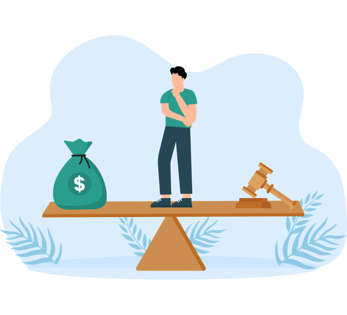 Money bag balanced to justice gave on Penalty scales  Illustration