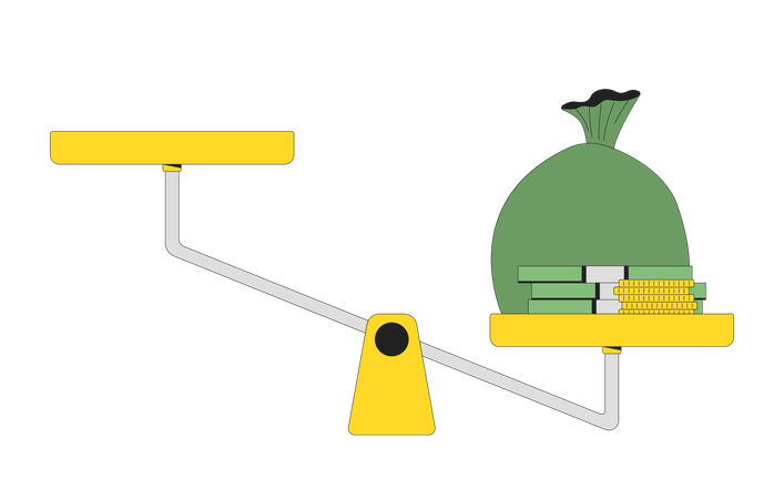 Money bag on tilted balance scale  Illustration