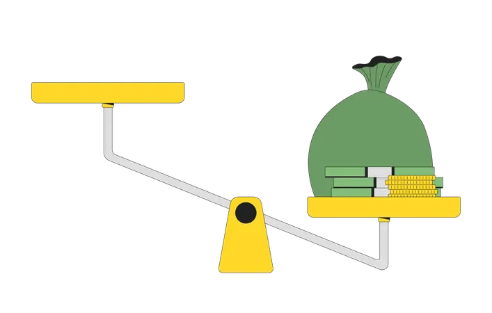 Money bag on tilted balance scale  Illustration