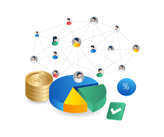 Money business team network over pie chart  Illustration