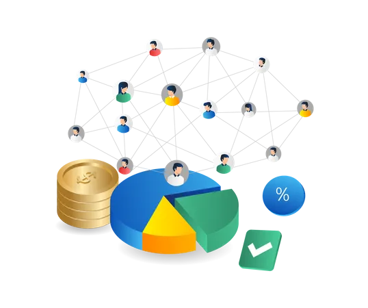 Money business team network over pie chart  Illustration