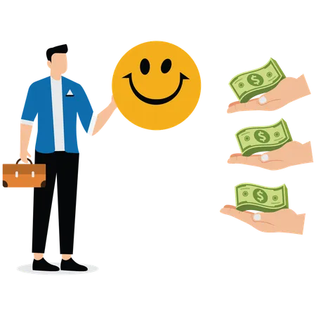 Money buys happiness and joy  Illustration