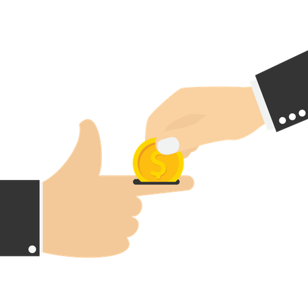 Money coin put in thumbs up  Illustration