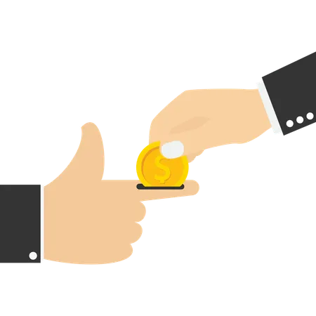 Money coin put in thumbs up  Illustration