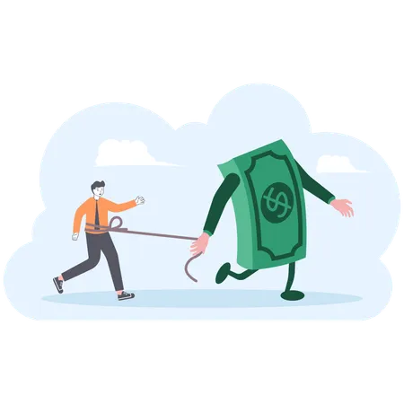 Money Pulling Away Businessman With A Rope Money Control Man Illustrator Vector Cartoon Drawing Illustration