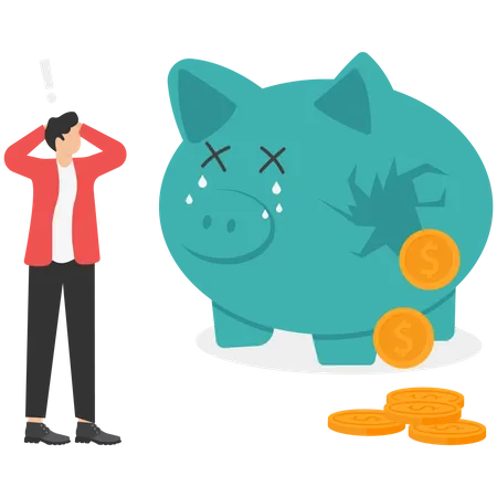 Money dripping out of piggy bank Illustration