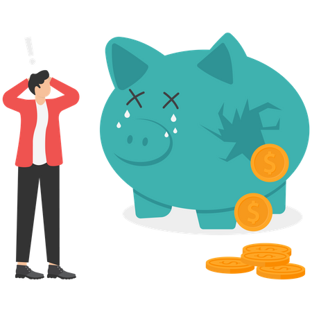 Money dripping out of piggy bank  Illustration