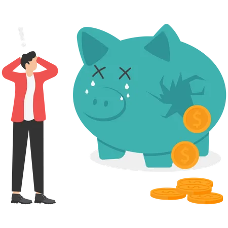 Money dripping out of piggy bank  Illustration