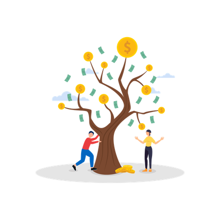 Money falling from tree  Illustration