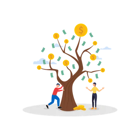 Money falling from tree  Illustration