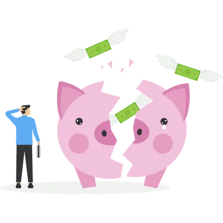 Money flew out of broken piggy bank  Illustration