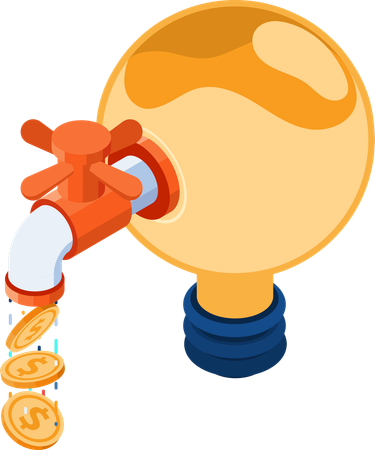 Money Flowing from faucet on Lightbulb  Illustration