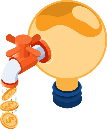 Money Flowing from faucet on Lightbulb  Illustration