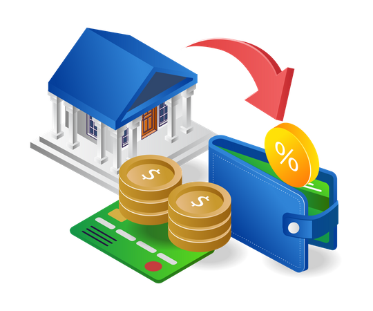 Money from bank to wallet Illustration